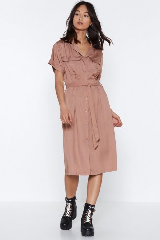 NASTY GAL It’s Worth a Tie Utility Dress in rose – pink utilitarian fashion