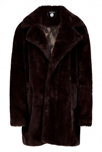 boohoo Jasmine Boutique Oversized Collar Faux Fur Coat Chocolate - flipped