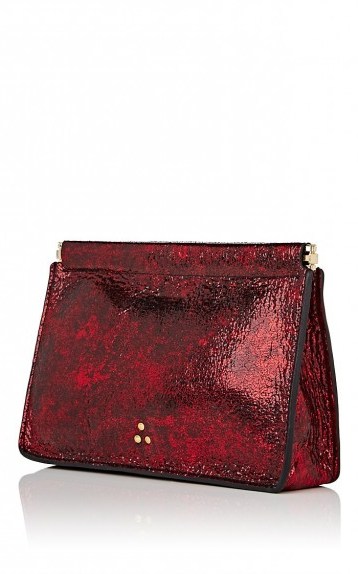 JEROME DREYFUSS Clic Clac Large Metallic-Red Leather Clutch - flipped