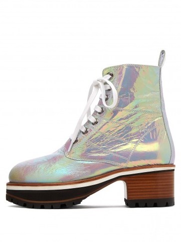 SIES MARJAN Jessa iridescent leather ankle boots – shiny chunky heeled boot - flipped