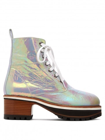 SIES MARJAN Jessa iridescent leather ankle boots – shiny chunky heeled boot