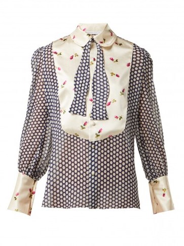 EDELTRUD HOFMANN Jolly navy contrast-panel silk blouse ~ feminine vintage style - flipped