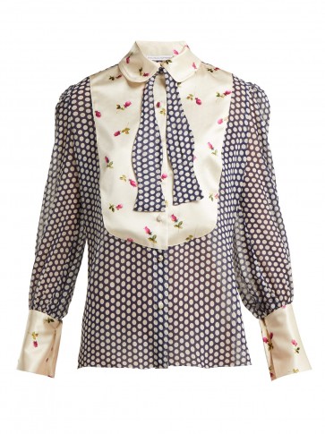 EDELTRUD HOFMANN Jolly navy contrast-panel silk blouse ~ feminine vintage style
