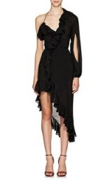 JUAN CARLOS OBANDO Black Cotton-Blend Organdy One-Shoulder Wrap Dress ~ asymmetric lbd