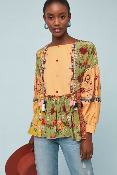 Let Me Be Kelly Patchwork Blouse | pretty green floral top - flipped