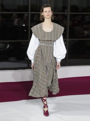 EMILIA WICKSTEAD Kevin brown pleated houndstooth crepe-lined dress