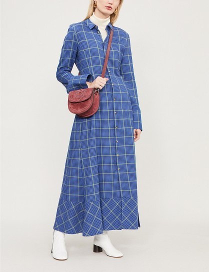 KHAITE Daniella blue checked cotton and cashmere-blend flannel dress - flipped