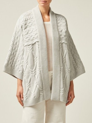 QUEENE AND BELLE Kitami light-grey cable-knit wool cardigan ~ kimono style cardi - flipped