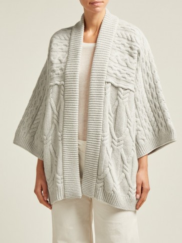 QUEENE AND BELLE Kitami light-grey cable-knit wool cardigan ~ kimono style cardi
