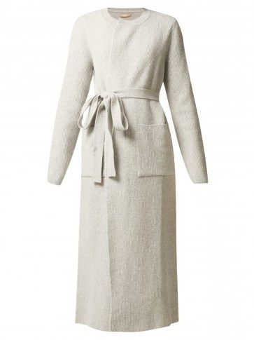 BROCK COLLECTION Koffi light-grey ribbed-knit wool-blend cardigan ~ elegant longline cardi - flipped