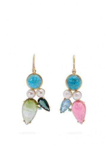 IRENE NEUWIRTH 18kt gold & multi-stone mismatched earrings ~ statement drops - flipped