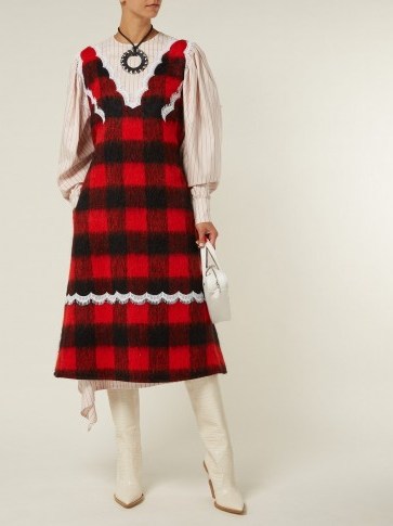CALVIN KLEIN 205W39NYC Lace-trimmed red and black checked dress - flipped