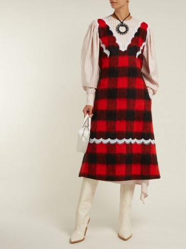 CALVIN KLEIN 205W39NYC Lace-trimmed red and black checked dress