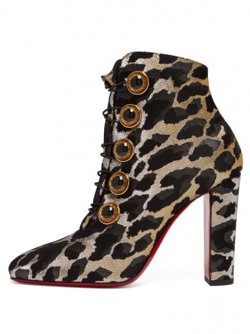 CHRISTIAN LOUBOUTIN Lady See 85 leopard-lurex ankle boots ~ gold thread animal print bootie - flipped