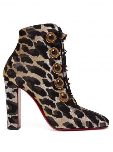 CHRISTIAN LOUBOUTIN Lady See 85 leopard-lurex ankle boots ~ gold thread animal print bootie