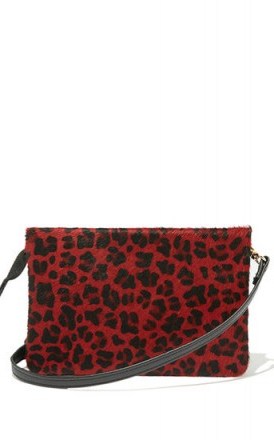 OASIS LARA LEATHER CROSS BODY BAG in Mid Red / small animal print crossbody - flipped