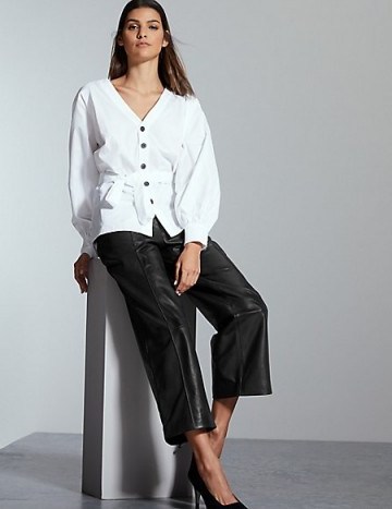 AUTOGRAPH Black Leather Straight Leg Trousers - flipped