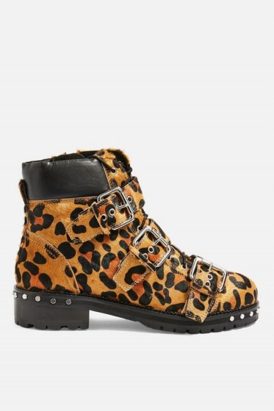 Topshop Leopard Print Hiker Boots in True Leopard | animal print buckled boot