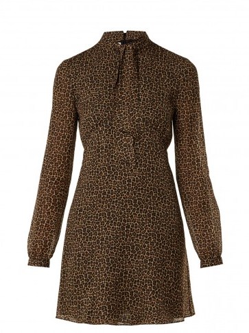 SAINT LAURENT Brown Leopard-print tie-neck wool dress. WILD ANIMAL PRINTS - flipped