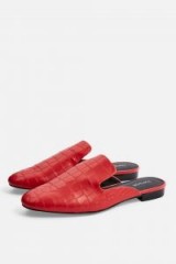 TOPSHOP LILI Backless Loafers in Red. CROC EMBOSSED MULES