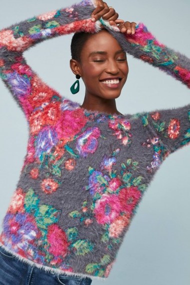 Meadow Rue Lilly Floral-Print Jumper Pink ~ luxe style knits - flipped