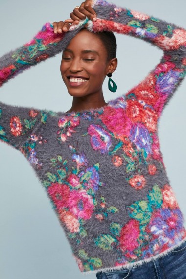 Meadow Rue Lilly Floral-Print Jumper Pink ~ luxe style knits