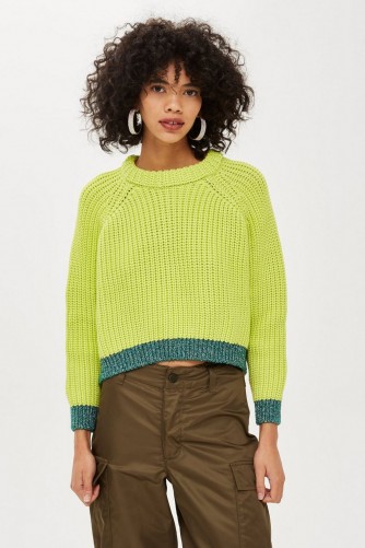Topshop Lime Jumper | green metallic trim sweater