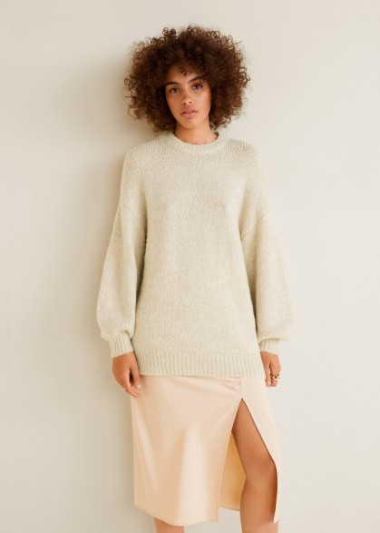 MANGO Long knit sweater in Ecru ~ Autumn neutrals