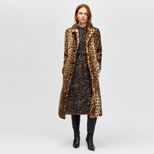 WAREHOUSE LONG LEOPARD FAUX FUR COAT / animal print winter coats