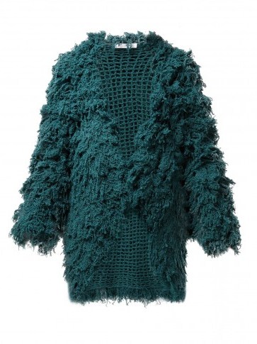 RYAN ROCHE Loop-knit green cashmere cardigan ~ shaggy luxe cardi - flipped