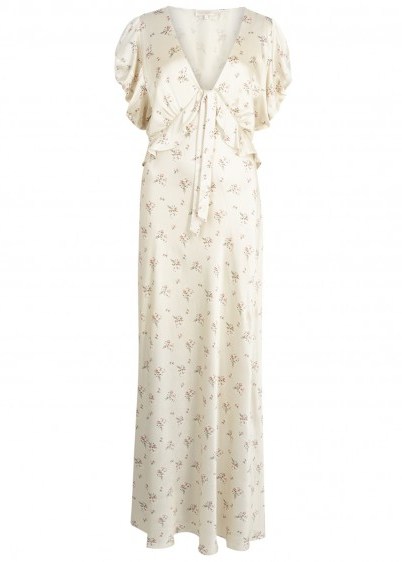 LOVESHACKFANCY Lillian ivory floral-print silk dress ~ feminine vintage style - flipped