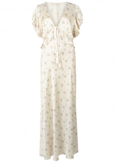 LOVESHACKFANCY Lillian ivory floral-print silk dress ~ feminine vintage style