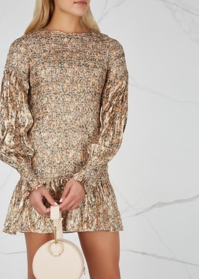 LOVESHACKFANCY Scarlett silk-blend lamé mini dress ~ feminine metallic thread clothing ~ luxe fabrics - flipped