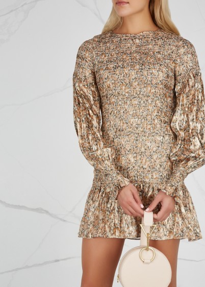 LOVESHACKFANCY Scarlett silk-blend lamé mini dress ~ feminine metallic thread clothing ~ luxe fabrics
