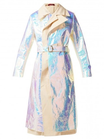 SIES MARJAN Mamie iridescent cotton trench coat – shiny belted mac - flipped
