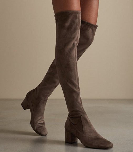 REISS MARGI OVER-THE-KNEE SUEDE BOOTS NEUTRAL ~ autumn tones - flipped