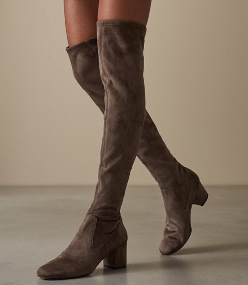 REISS MARGI OVER-THE-KNEE SUEDE BOOTS NEUTRAL ~ autumn tones