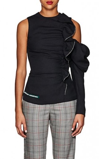 MARIANNA SENCHINA Embellished Ruffled One-Shoulder Blouse ~ chic jacquard-knit top - flipped