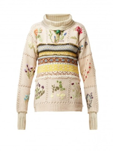 PREEN BY THORNTON BREGAZZI Marion Beige Fair Isle-knitted sweater ~ feminine floral knitwear - flipped