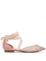 CHRISTIAN LOUBOUTIN Mechante Reine pink crystal and stud-embellished flats ~ suede and PVC