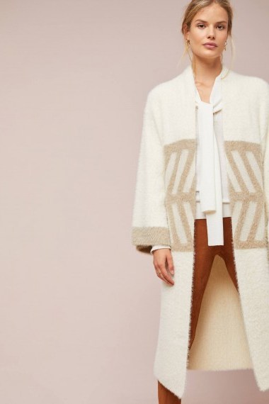 Anthropologie Merzouga Kimono Neutral Motif ~ stylish longline cardigan - flipped