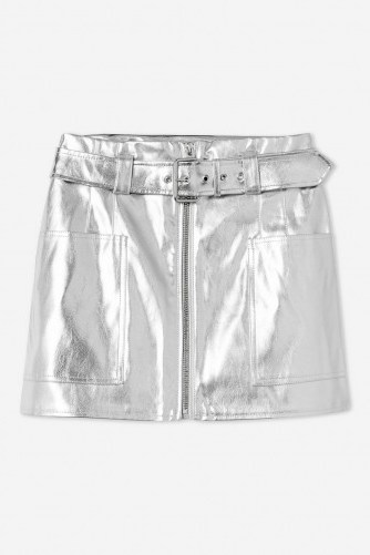 TOPSHOP Metallic-Silver PU Mini Skirt - flipped