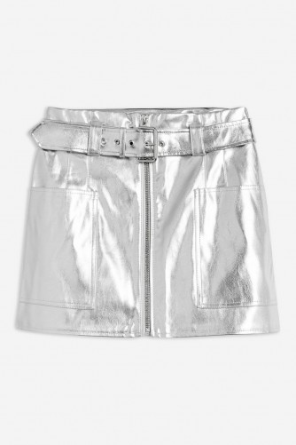TOPSHOP Metallic-Silver PU Mini Skirt