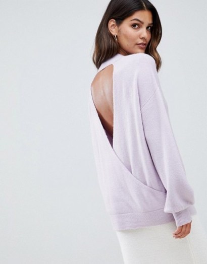Micha Lounge Relaxed Jumper With Open Back in lilac | glamorous round neck sweater - flipped
