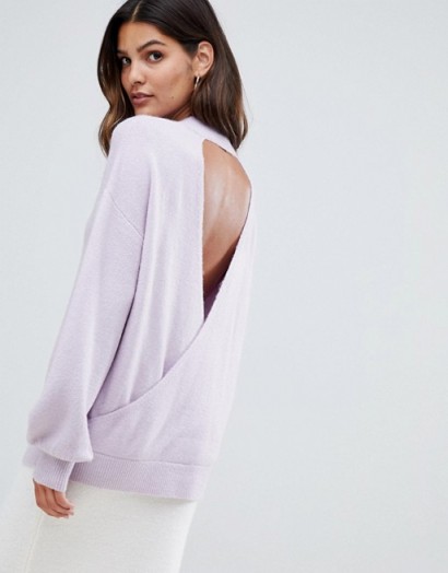 Micha Lounge Relaxed Jumper With Open Back in lilac | glamorous round neck sweater