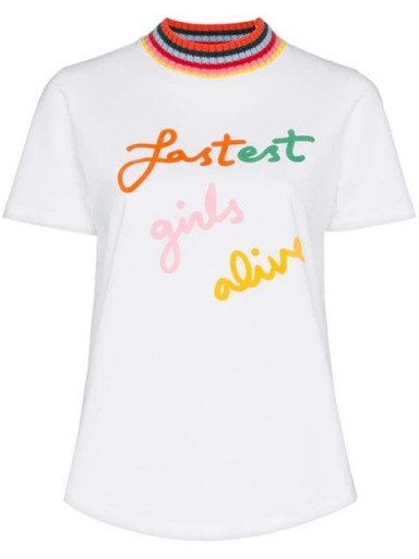 MIRA MIKATI Fastest Girls Alive print white cotton t-shirt / slogan tee