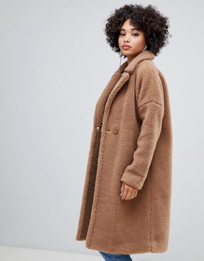 Missguided longline borg coat in brown in caramel / brown faux fur winter coats