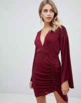 Missguided slinky flared sleeve mini dress in burgundy ~ dark red party dresses