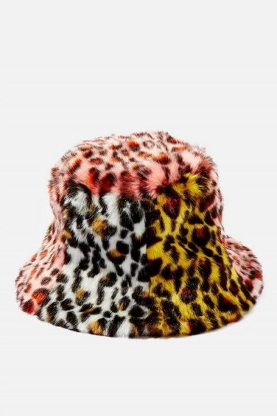 TOPSHOP Mixed Animal Print Bucket Hat. MULTICOLOURED FUR HATS - flipped