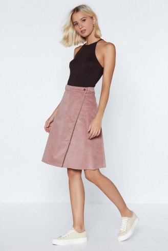 Nasty Gal Move Over Babe Cord Skirt in Pink – a-line wrap style